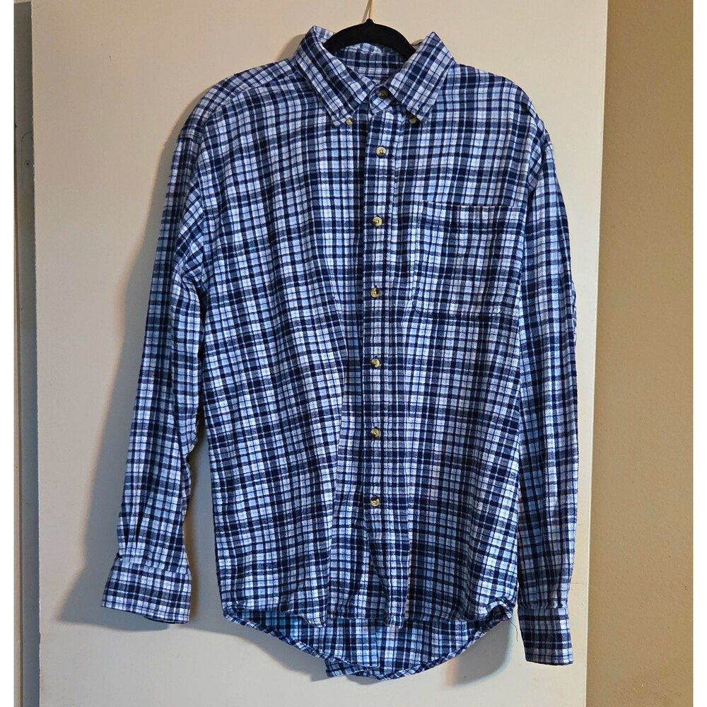Ivy Crew Classics Men's Blue/White Plaid Flannel Cotton Button-Down Shirt XL